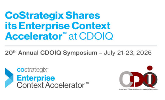 Banner showing the CoStrategix logo and event title "CoStrategix Shares its Enterprise Context Accelerator at CDOIQ."