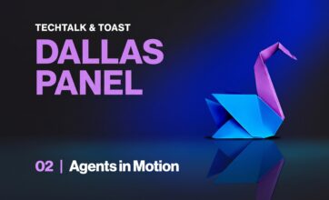 Image of an origami swan and the words Tech Talk & Toast Dallas Panel